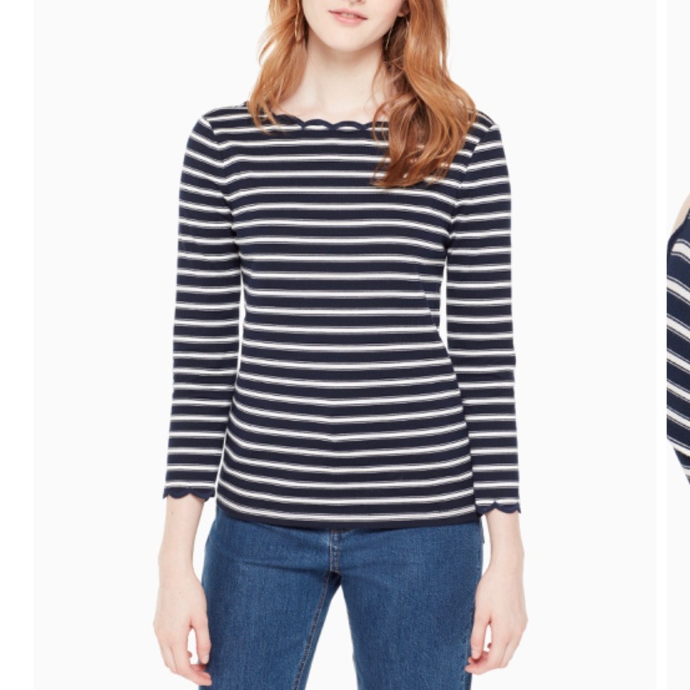 Kate Spade Striped Scallop Knit Top